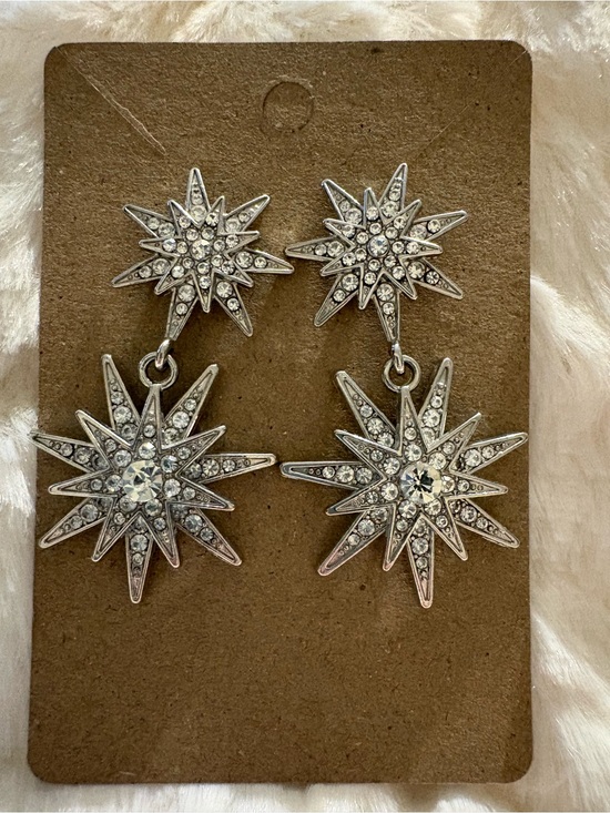 Jewelry - Silver Starburst Crystal Drop Earrings - Women's Jewelry